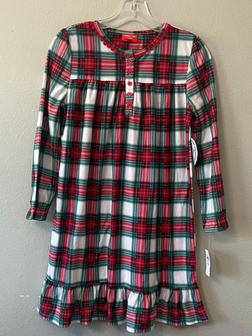 Holiday Lane Girls' Red & Green Plaid Long-Sleeve Nightgown